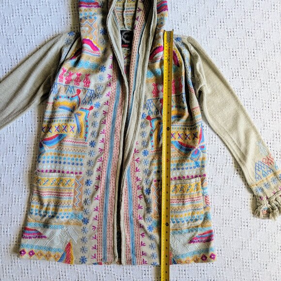 JOHNNY WAS BIYA Women's Embroidered Hooded Duster Cardigan Butterfly Beige Sz XS - Picture 5 of 7